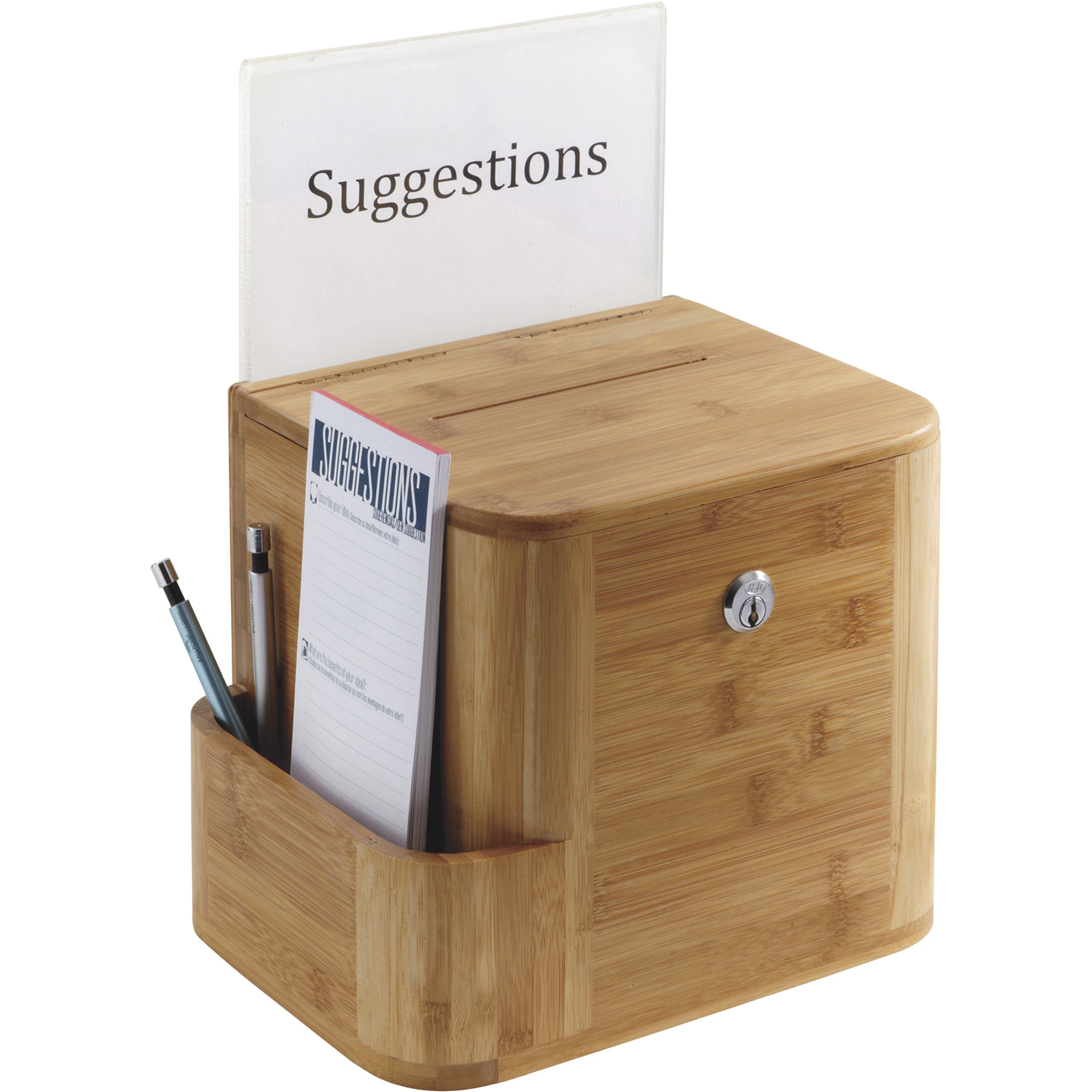 Safco Bamboo Suggestion Box, Natural, 10in.W x 8in.D x 14in.H